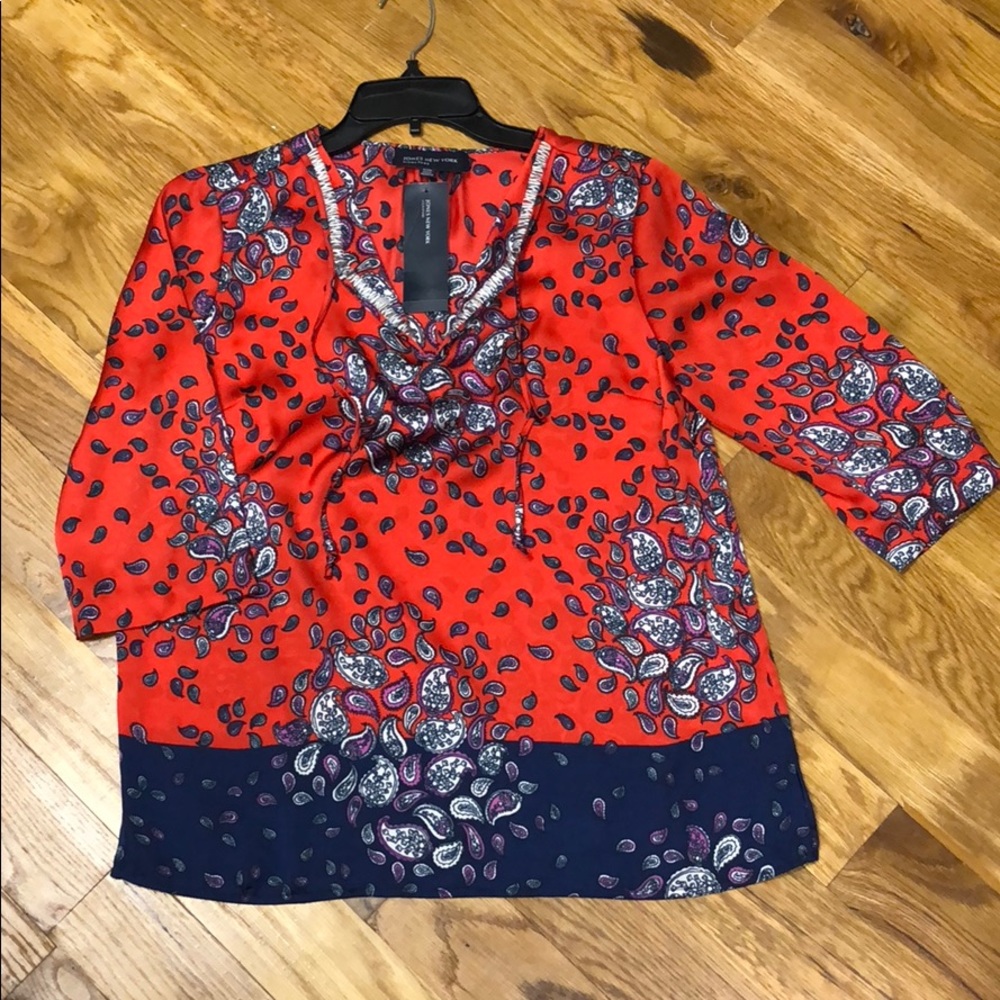 3/4 sleeve red/navy blouse